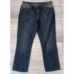 Women's Lauren Jeans Co LRL Premium Leather Pockets Embroidery Dark Wash Size 14